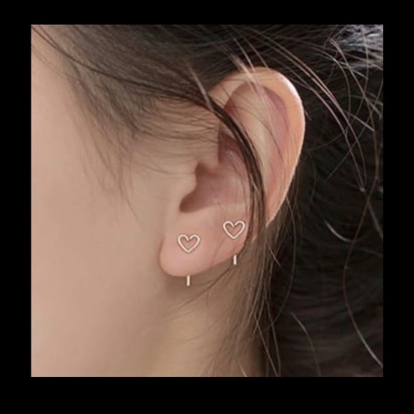 Delicate & Dainty Sterling Silver Minimalist Wire Heart Threader Earrings - Picture 7 of 7